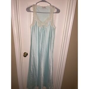 Christian Dior Lingerie Nightgown Sz Small Blue with Lace vintage